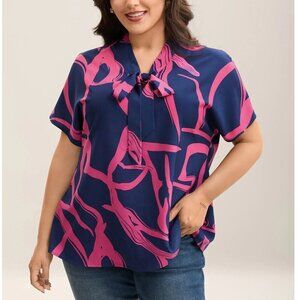 NWT Bloomchic Geometric Pattern Bow-Tie Blouse - Size 12 Large